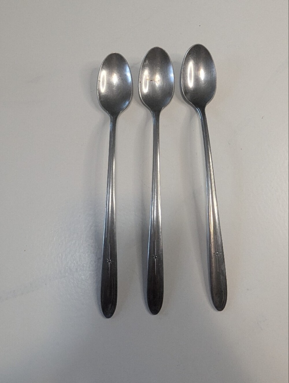 Vintage EVR1 By Everlasting Iced Tea Spoons Lot Of 3 Sunburst Stainless USA